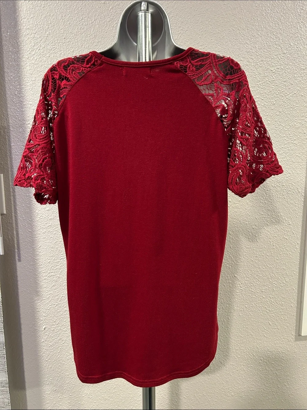 Lace Sleeve Burgundy Red Tee